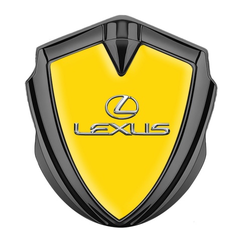 Lexus Badge Self Adhesive Graphite Yellow Base Classic Chrome Logo