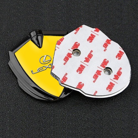 Lexus Badge Self Adhesive Graphite Yellow Base Classic Chrome Logo