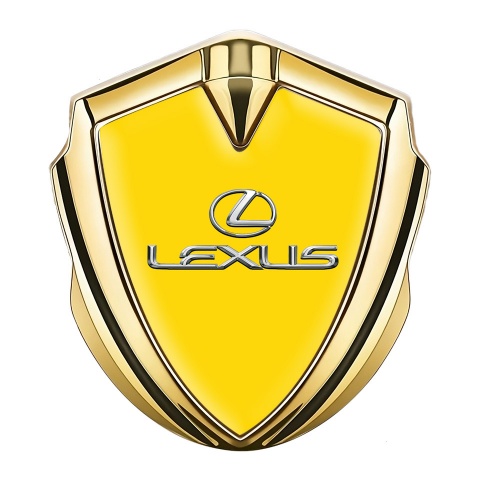 Lexus Badge Self Adhesive Gold Yellow Base Classic Chrome Logo