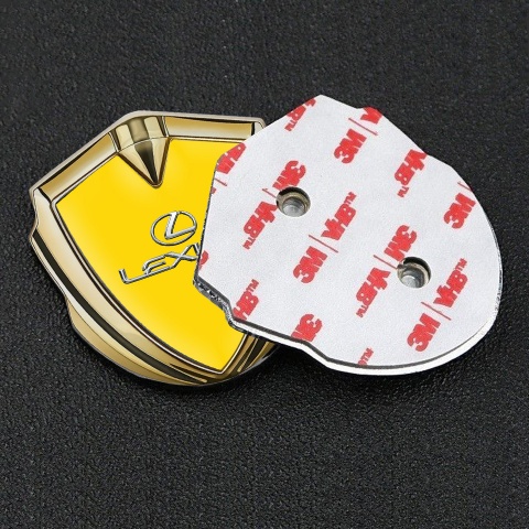 Lexus Badge Self Adhesive Gold Yellow Base Classic Chrome Logo