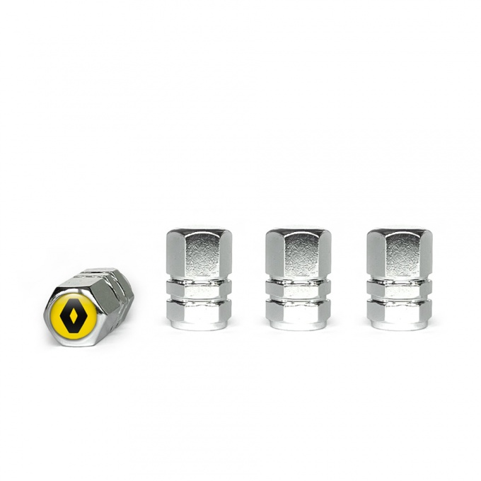 Renault Tyre Valve Caps Chrome 4 pcs Yellow Silicone Sticker Black Logo
