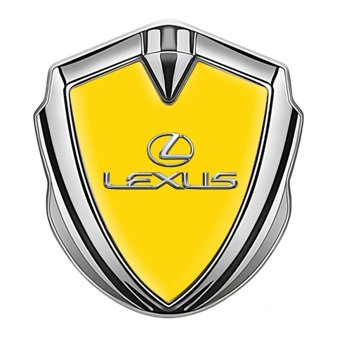 Lexus Badge Self Adhesive Silver Yellow Base Classic Chrome Logo