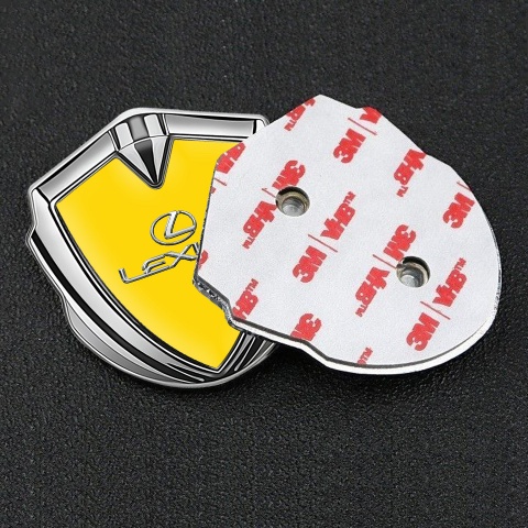 Lexus Badge Self Adhesive Silver Yellow Base Classic Chrome Logo