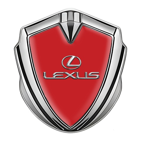 Lexus Badge Self Adhesive Silver Red Base Classic Chrome Logo