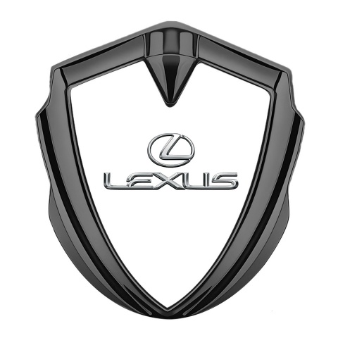 Lexus Emblem Fender Badge Graphite White Print Classic Chrome Logo