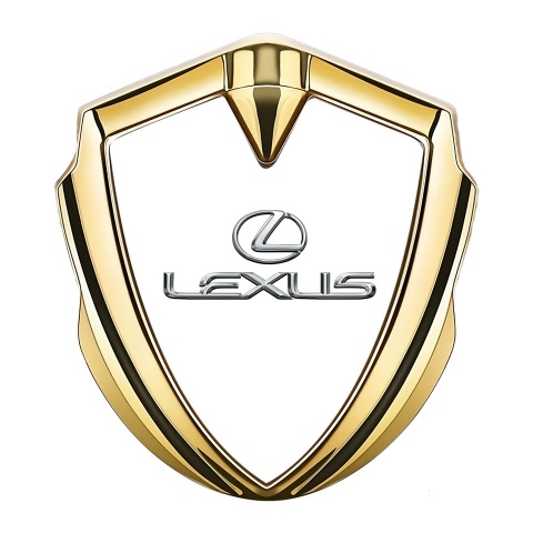 Lexus Emblem Fender Badge Gold White Print Classic Chrome Logo