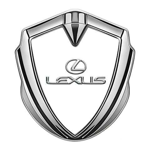 Lexus Emblem Fender Badge Silver White Print Classic Chrome Logo