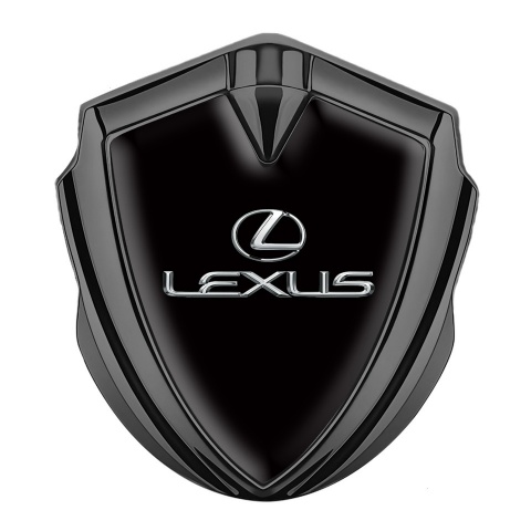 Lexus Emblem Badge Self Adhesive Graphite Black Print Classic Chrome Logo