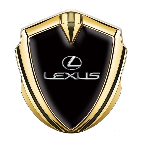 Lexus Emblem Badge Self Adhesive Gold Black Print Classic Chrome Logo