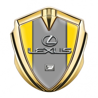 Lexus Emblem Metal Badge Gold Yellow Grey Print Classic Chrome Logo