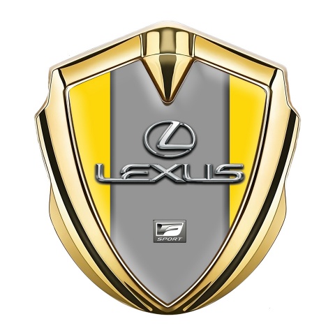 Lexus Emblem Metal Badge Gold Yellow Grey Print Classic Chrome Logo