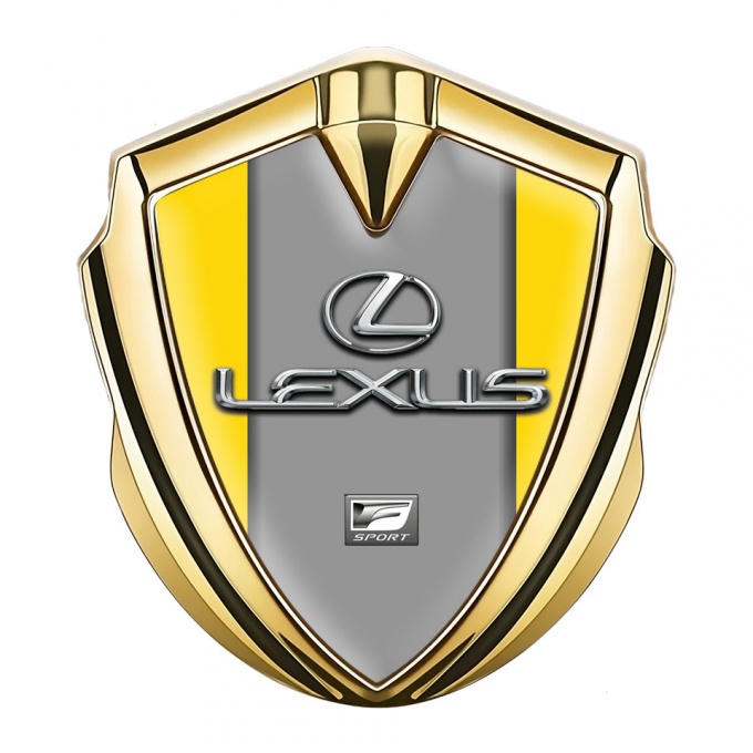 Lexus Emblem Metal Badge Gold Yellow Grey Print Classic Chrome Logo