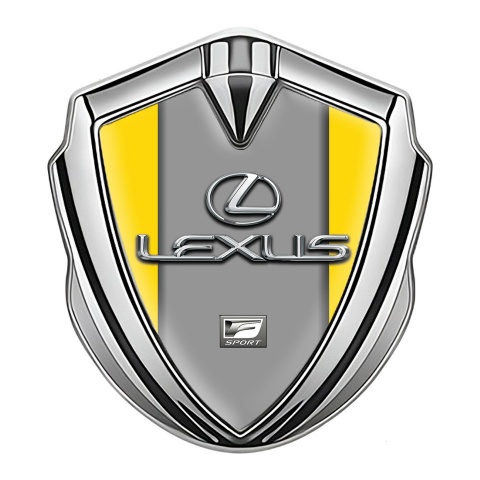 Lexus Emblem Metal Badge Silver Yellow Grey Print Classic Chrome Logo