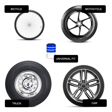 VW R Line Tyre Valve Caps Blue - Aluminium 4 pcs Black Silicone Sticker White Logo