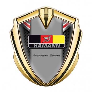 Hamann Emblem Aufkleber Autozubehor Goldtonfarbe Dunkles Gitter mit Rote Details und Deutsch Logo motiv