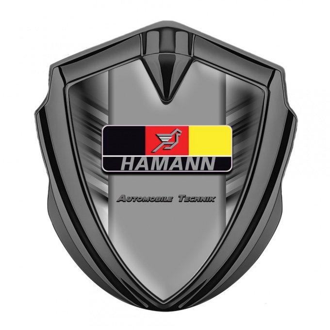 Hamann Emblem Logo Schriftzug Aufkleber Graphit Tonfarbe Graue Kratzer Effekt und Deutsch Logo Motiv 