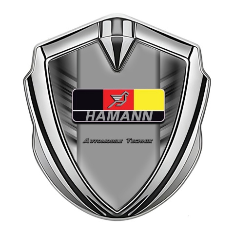 Hamann Emblem Logo Schriftzug Aufkleber Silbertonfarbe Graue Kratzer Effekt und Deutsch Logo Motiv