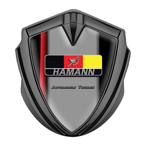 Hamann Emblem Abzeichen selbstklebend Graphit Tonfarbe Schwarz Print mit Rote Band Stil 