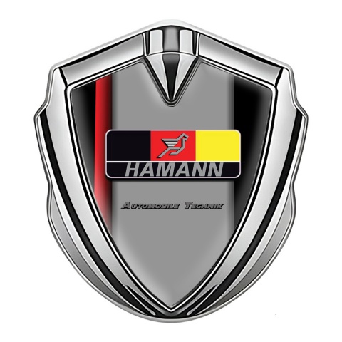 Hamann Emblem Abzeichen selbstklebend Silbertonfarbe Schwarz Print mit Rote Band Stil