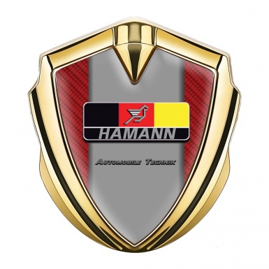 Hamann Selbstklebendes Metallaufkleber Emblem Goldtonfarbe Rote Carbon mit Deutsch Logo