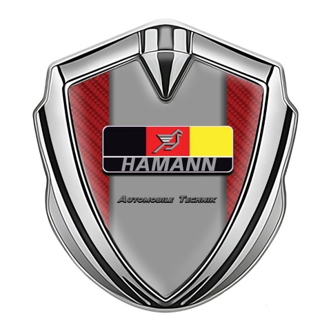 Hamann Selbstklebendes Metallaufkleber Emblem Silbertonfarbe Rote Carbon mit Deutsch Logo