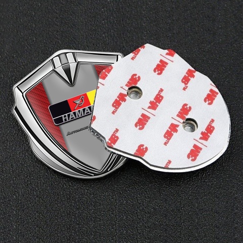 Hamann Selbstklebendes Metallaufkleber Emblem Silbertonfarbe Rote Carbon mit Deutsch Logo