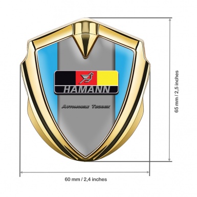 Hamann Emblem Metal Badge Gold Sky Blue Frame German Motif