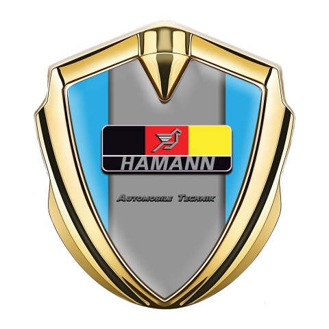 Hamann Emblem Metal Badge Gold Sky Blue Frame German Motif