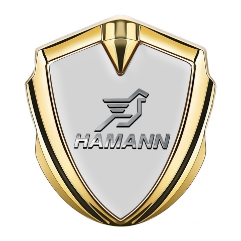Hamann Emblem Badge Self Adhesive Gold Grey Base Chrome Pegasus Logo