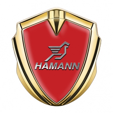 Hamann Emblem Abzeichen Goldtonfarbe Rote Print Grau Logo