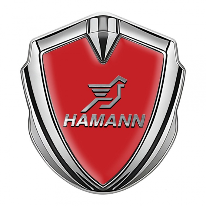 Hamann Fender Emblem Badge Silver Red Base Chrome Pegasus Logo