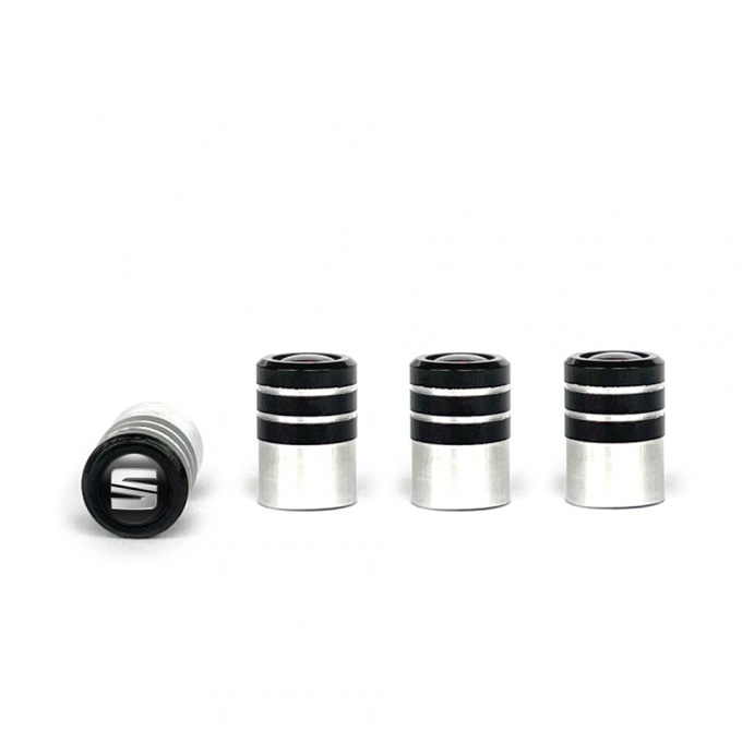 Seat Valve Caps Tire Black - Aluminum 4 pcs Black Silicone Sticker 3D Logo