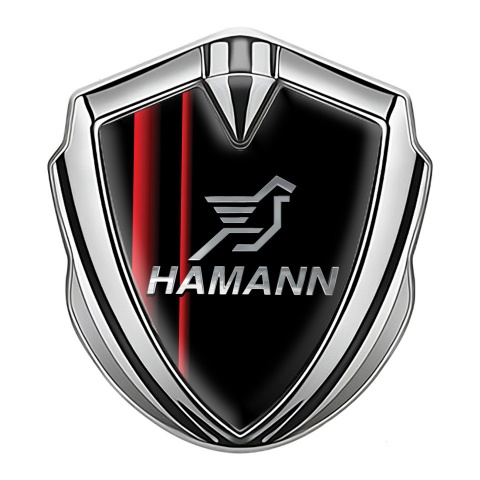 Hamann Emblem Trunk Badge Silver Red Stripes Chrome Pegasus Logo