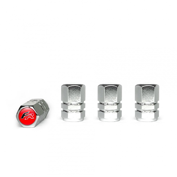 Seat FR Tyre Valve Caps Chrome 4 pcs Red Silicone Sticker