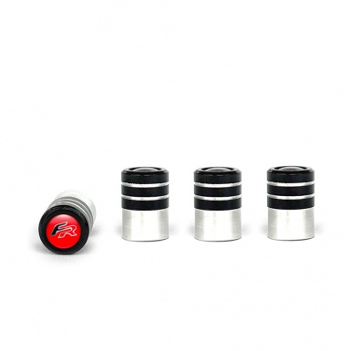 Seat FR Valve Caps Tire Black - Aluminum 4 pcs Red Silicone Sticker