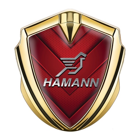 Hamann Metal Domed Emblem Gold Red Hexagon Pattern Chrome Logo