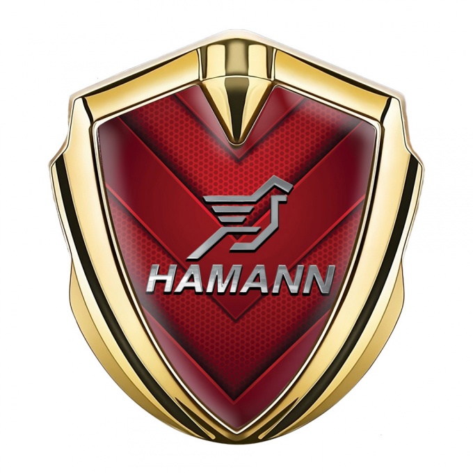 Hamann Metal Domed Emblem Gold Red Hexagon Pattern Chrome Logo