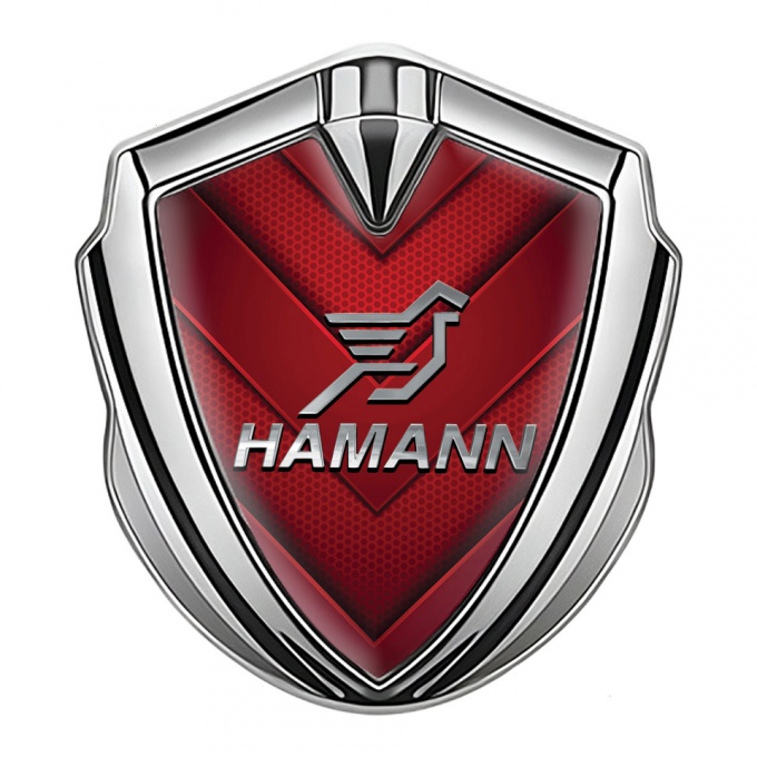 Hamann Metal Domed Emblem Silver Red Hexagon Pattern Chrome Logo