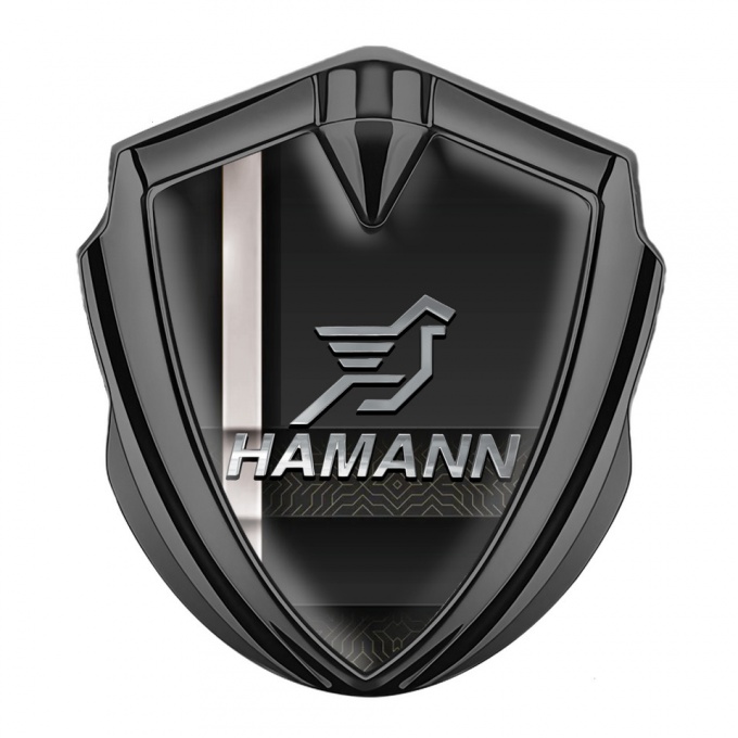 Hamann Emblem Trunk Badge Graphite White Stripe Chrome Pegasus