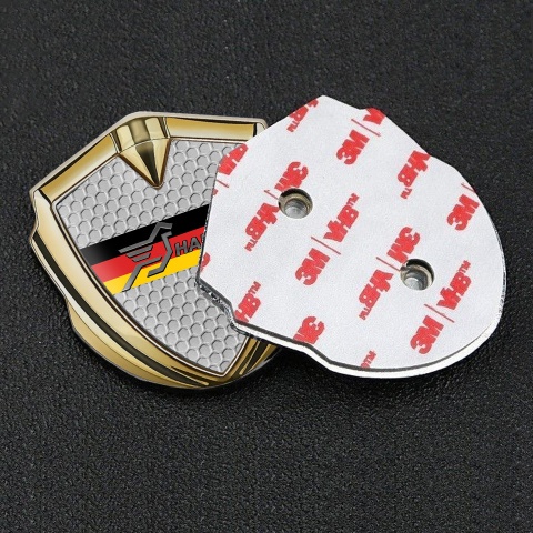 Hamann Emblem Badge Self Adhesive Gold Honeycomb Germany Flag Design