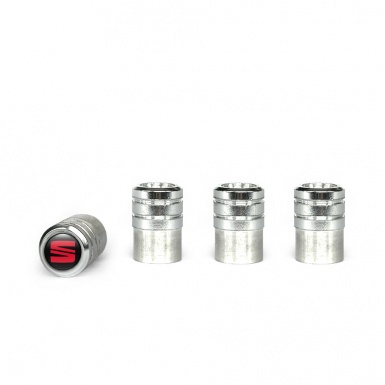 Seat Valve Caps Aluminum 4 pcs Black Silicone Sticker Red Logo