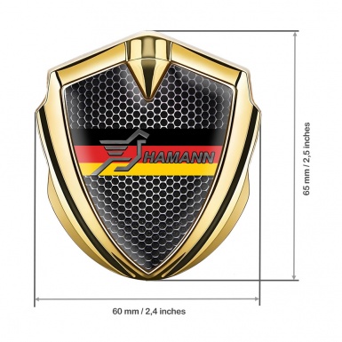 Hamann Domed Emblem Badge Gold Steel Mesh Germany Flag Design