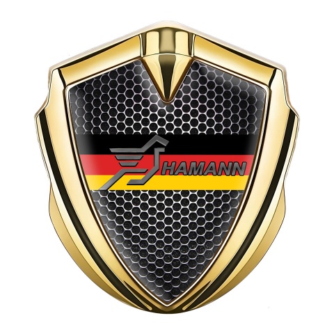 Hamann Domed Emblem Badge Gold Steel Mesh Germany Flag Design