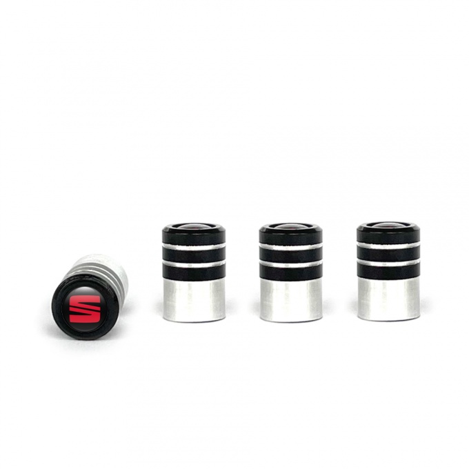 Seat Valve Caps Tire Black - Aluminum 4 pcs Black Silicone Sticker Red Logo