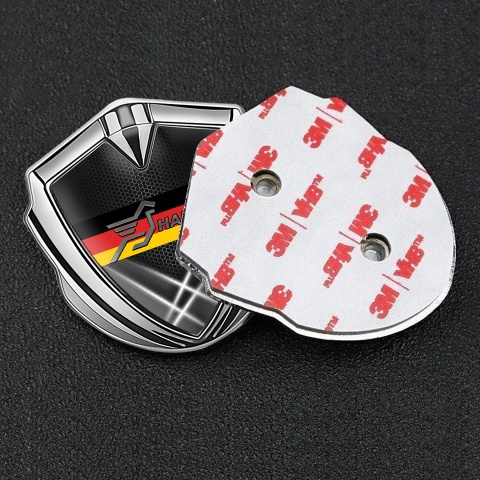 Hamann Emblem Auto Zeichen Silbertonfarbe Weiss Strahlen Stil