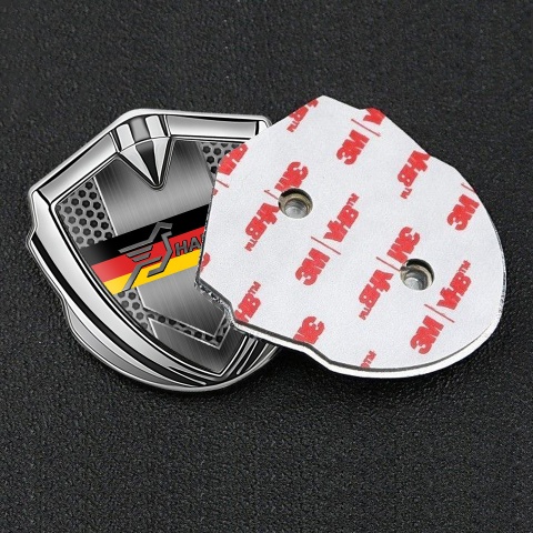 Hamann Emblem Car Badge Silver Grey Honeycomb Germany Tricolor Design