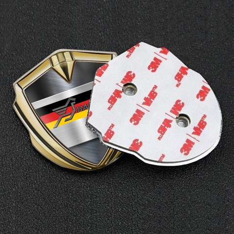 Hamann Badge Self Adhesive Gold Brushed Steel Germany Tricolor Edition