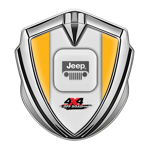 Jeep Metal Emblem Self Adhesive Silver Yellow Frame Offroad Edition