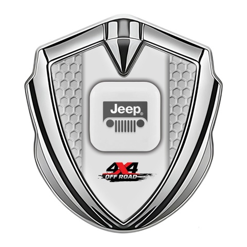 Jeep Domed Emblem Badge Silver Honeycomb Frame Offroad Variant