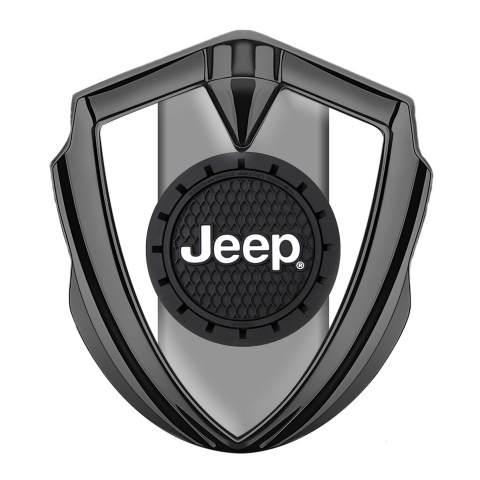 Jeep Selbstklebendes Metallaufkleber Emblem Graphit Tonfarbe Weiss Hintergrund mit Rundes Logo 